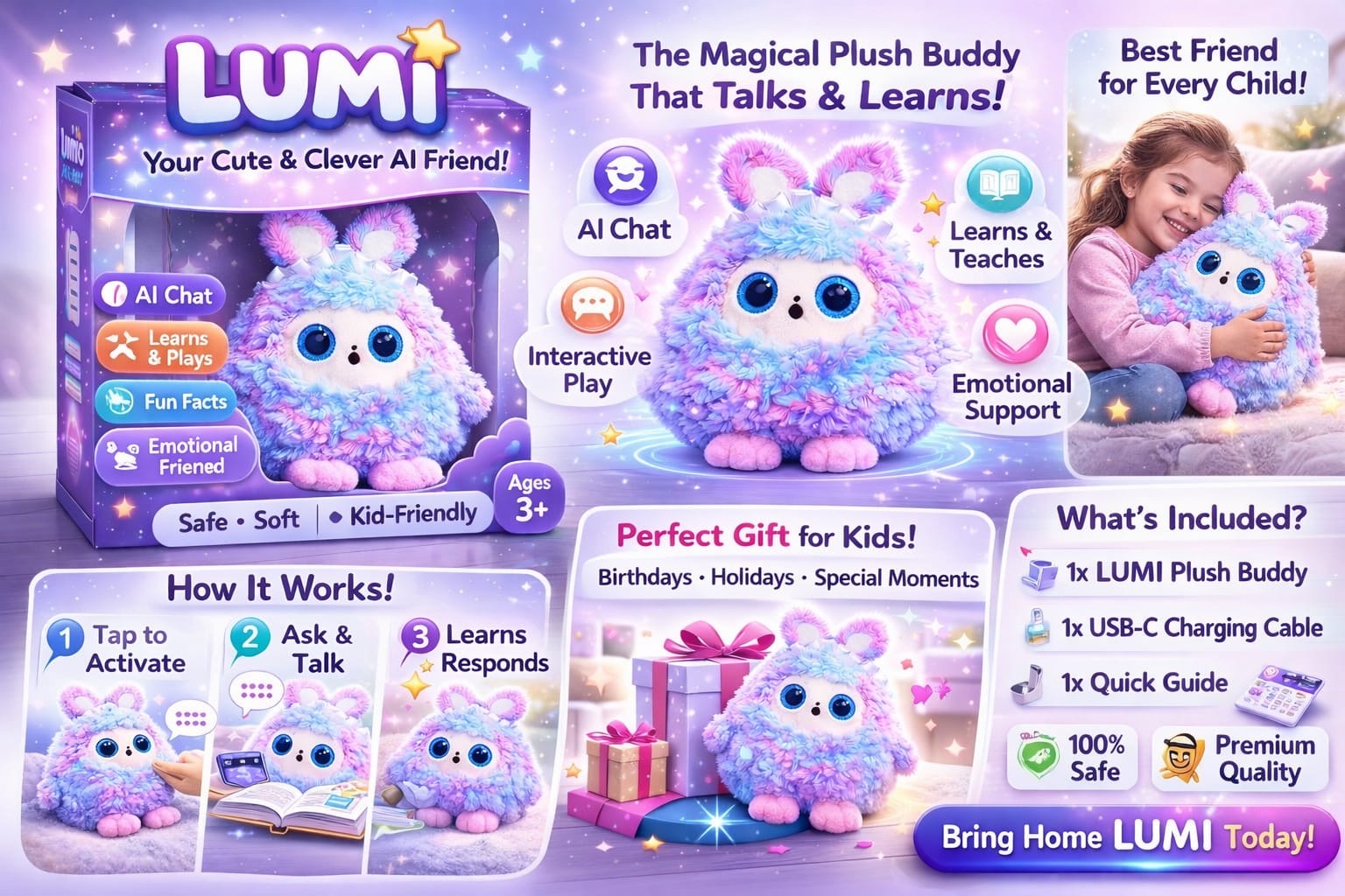 LUMI™ AI Plush Buddy – Smart Interactive Learning Companion for Kids | Pre-Order