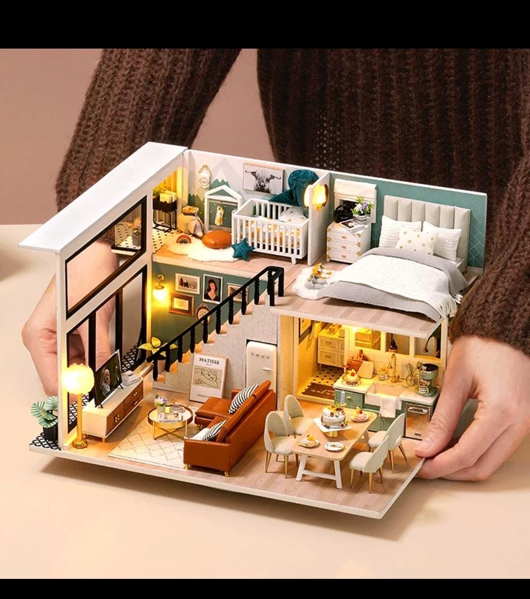 Handmade Miniature LED Dollhouse – Fully Paintable DIY Kit | Ages 8+
